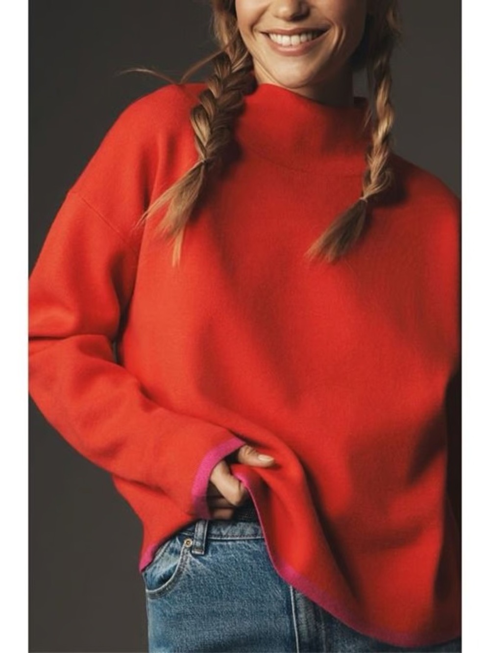 Maeve Anthropologie The Cary’s Mock Neck Sweater Orange and Fuschia size S $148